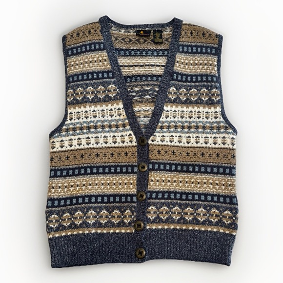 Liz Claiborne Sweaters - Vintage Liz Claiborne Sport Sweater‎ Vest Large Cardigan Fair Isle Grunge Aztec